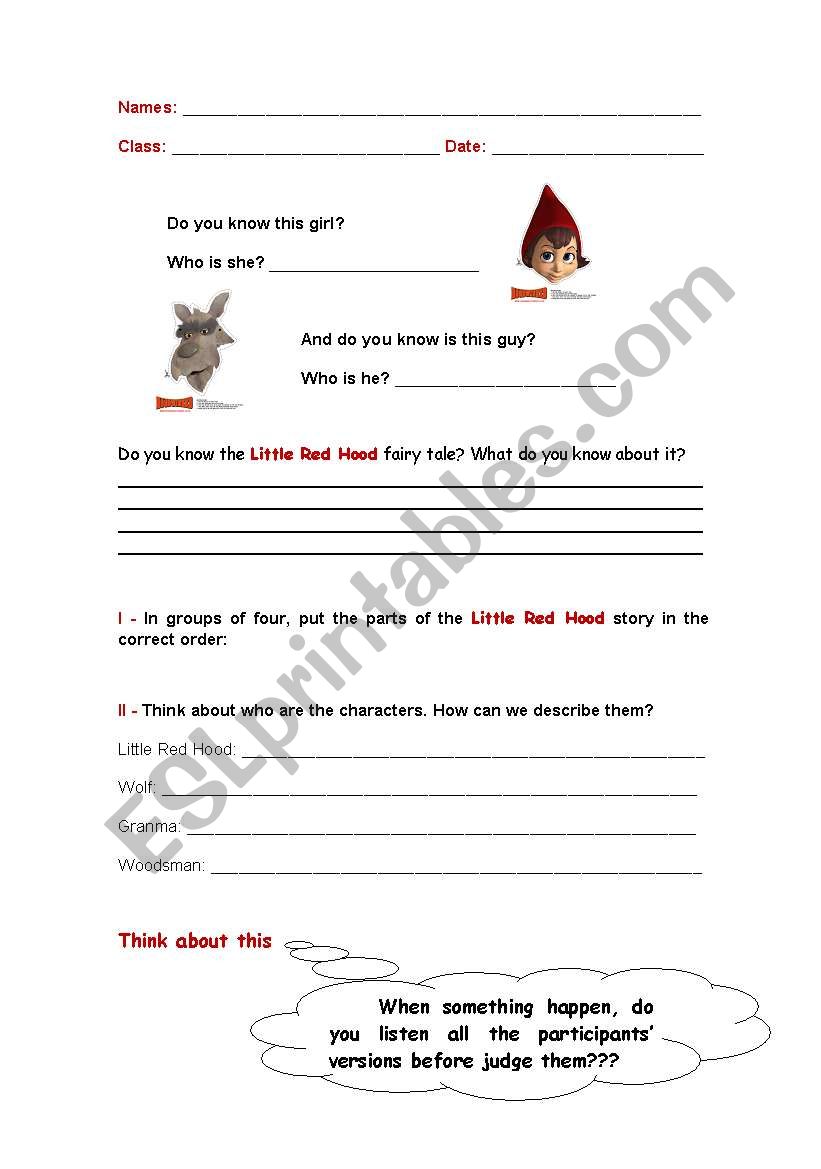 Hoodwinked Project - students worksheet