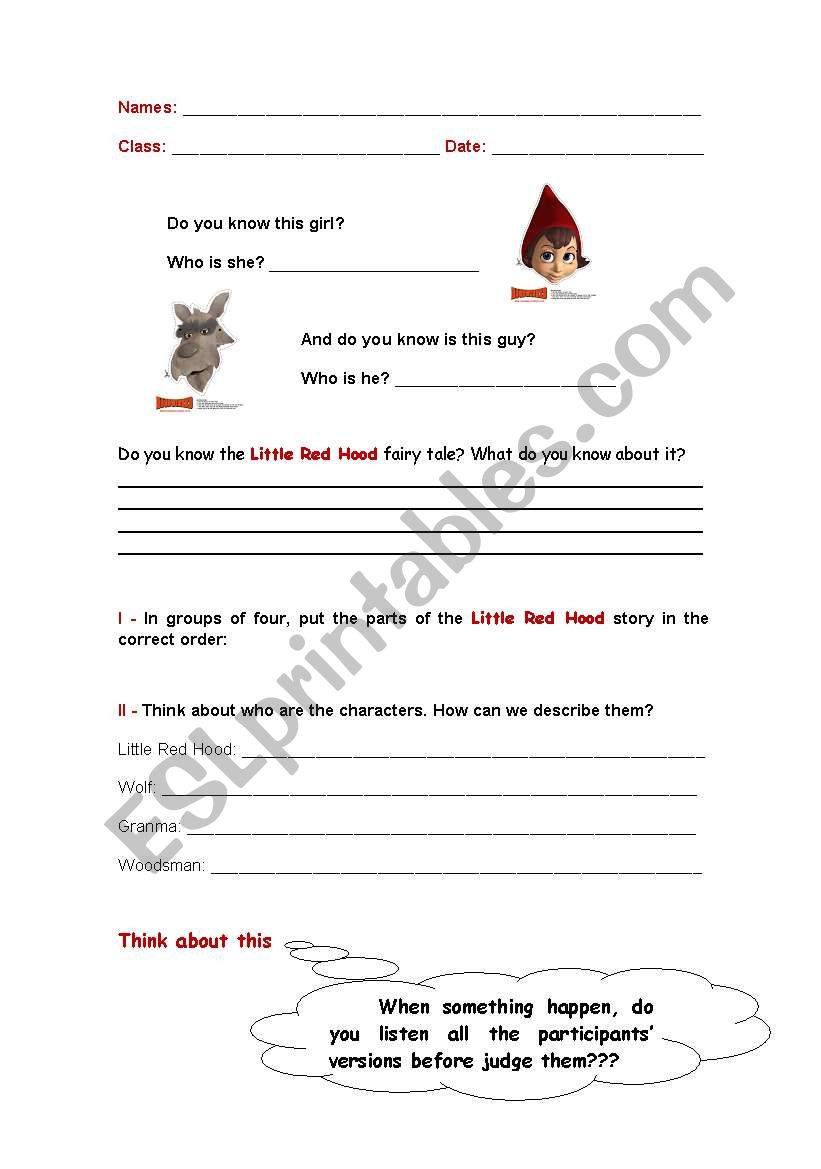 Hoodwinked Project - studentÂ´s worksheet
