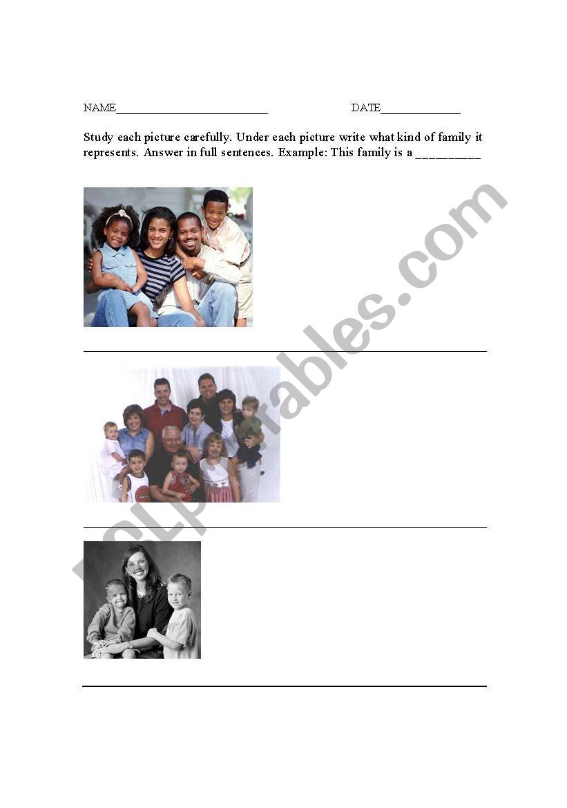 Types of Families worksheet