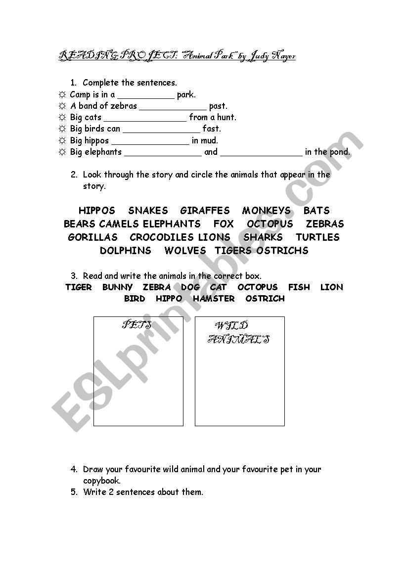 Animal Park worksheet