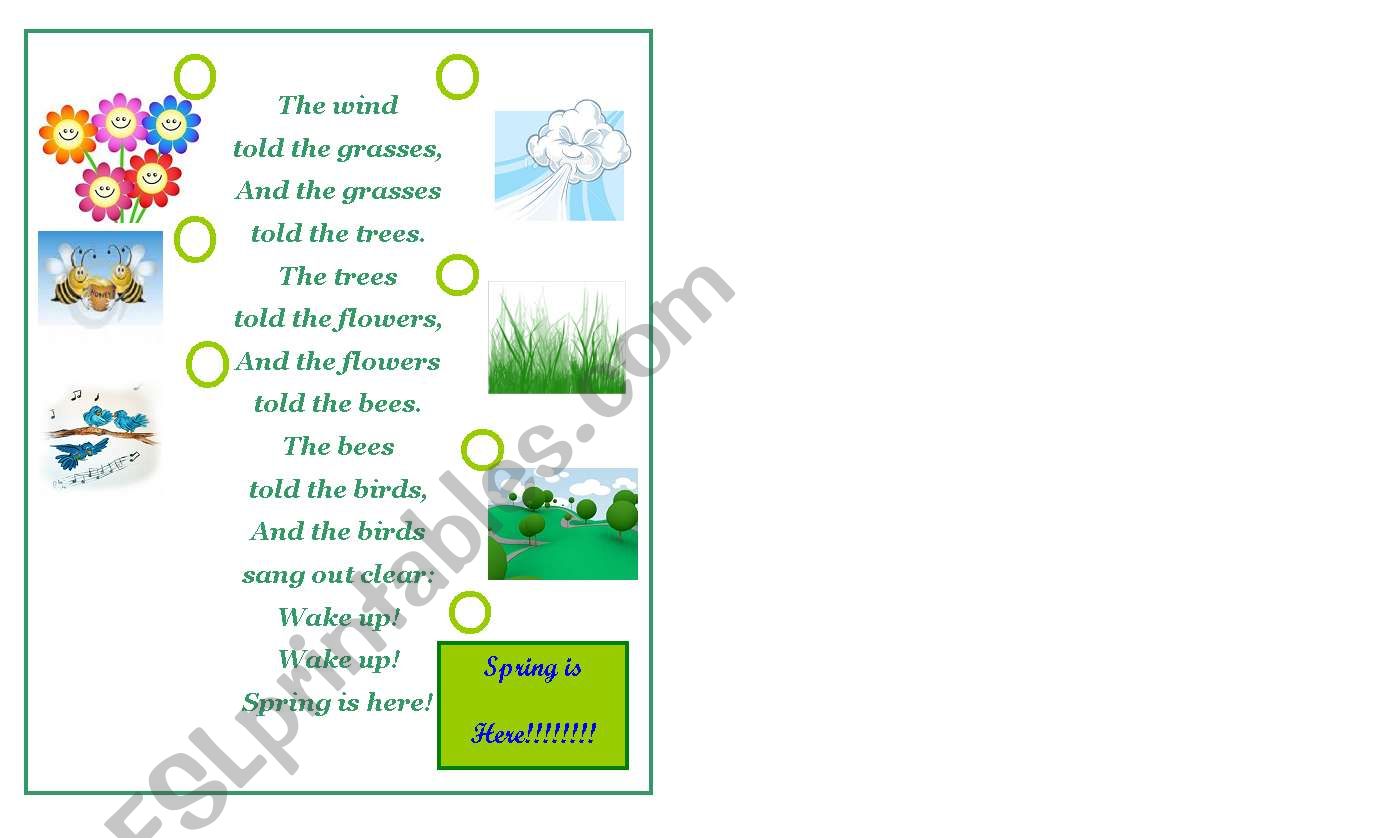 Spring is here !!! ( Poem) worksheet