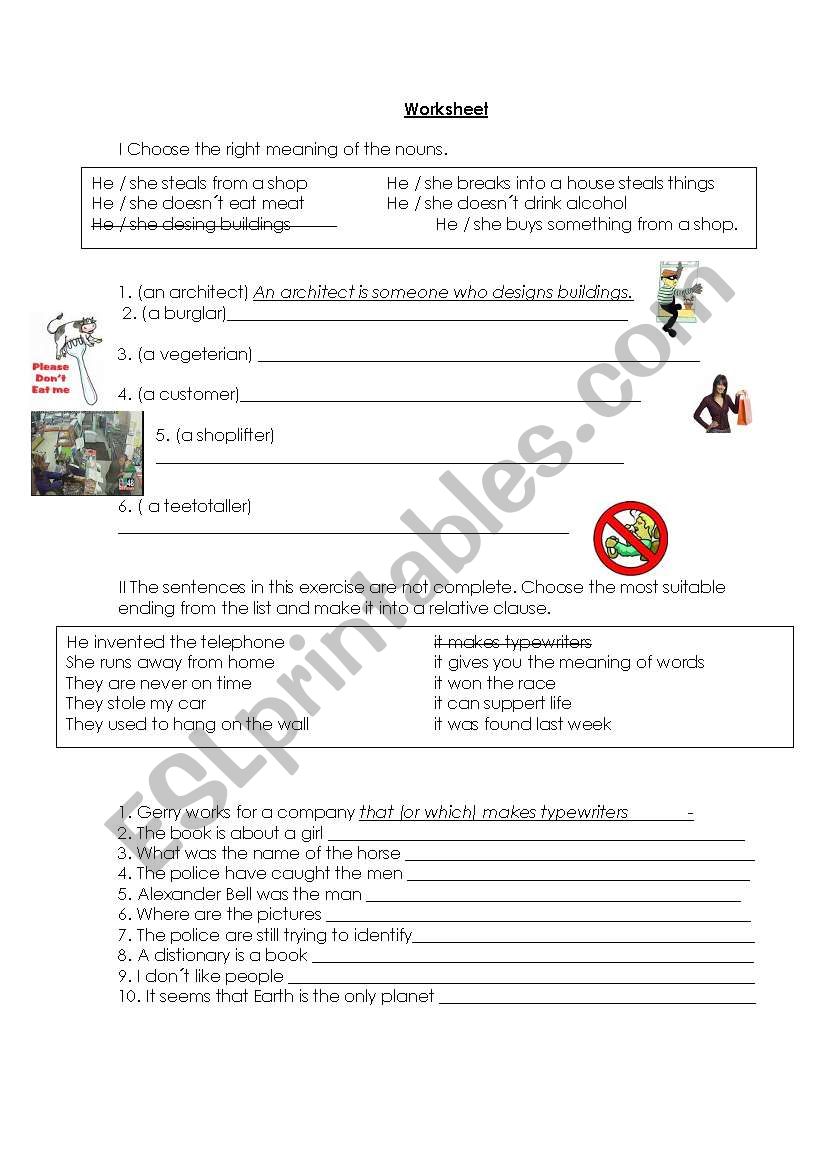 relative clauses worksheet