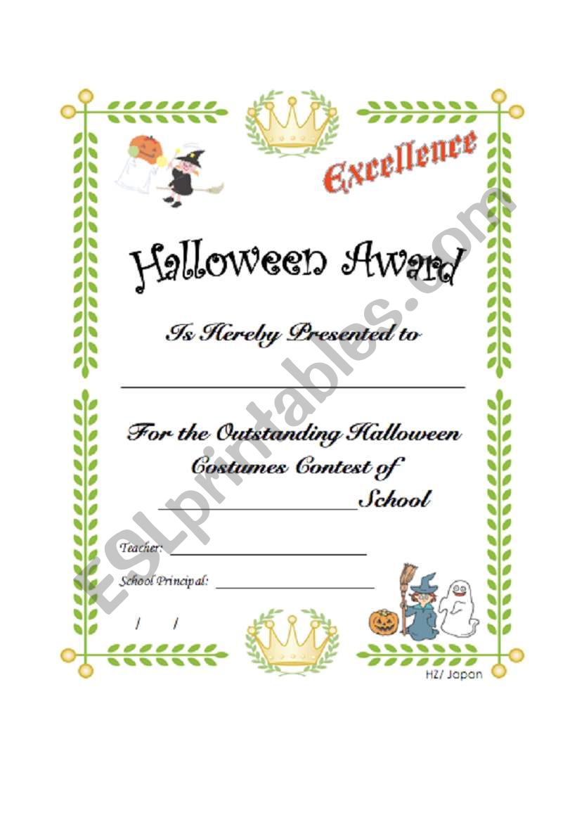Halloween Certificate/Award worksheet