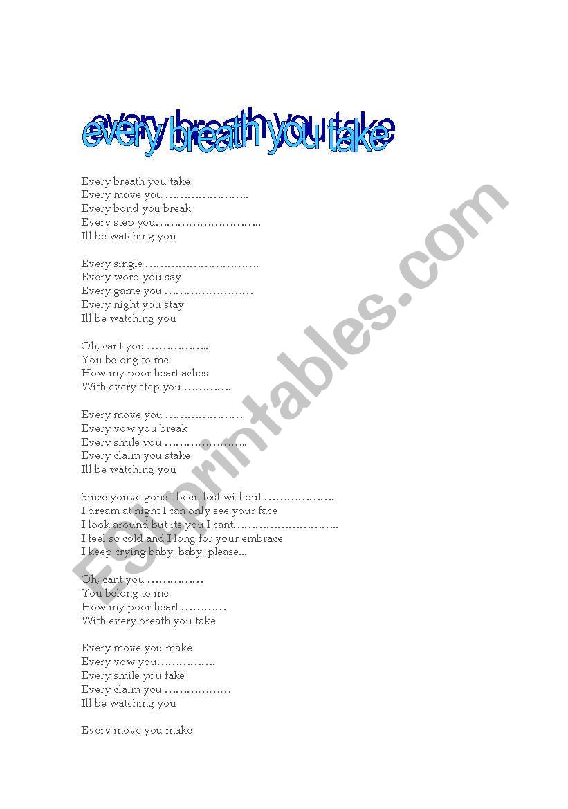 song: every breath you take worksheet