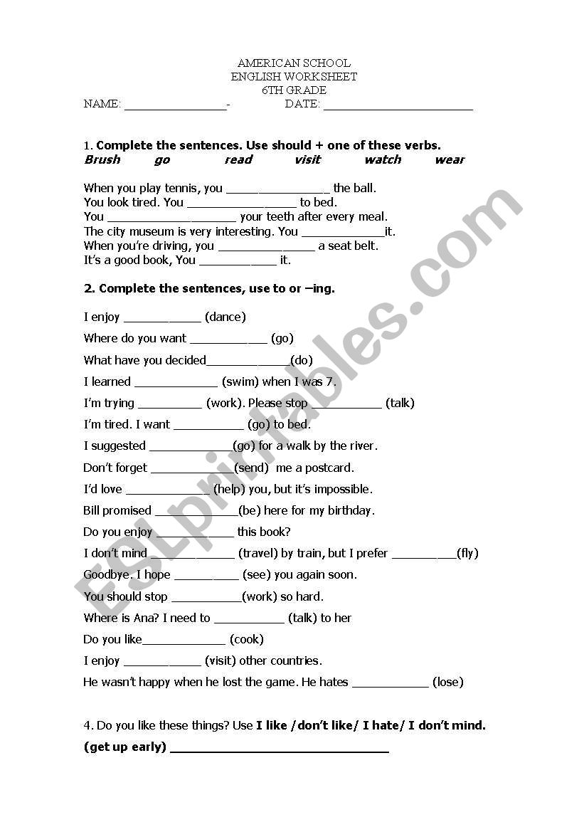 should, shouldnt, -ing worksheet