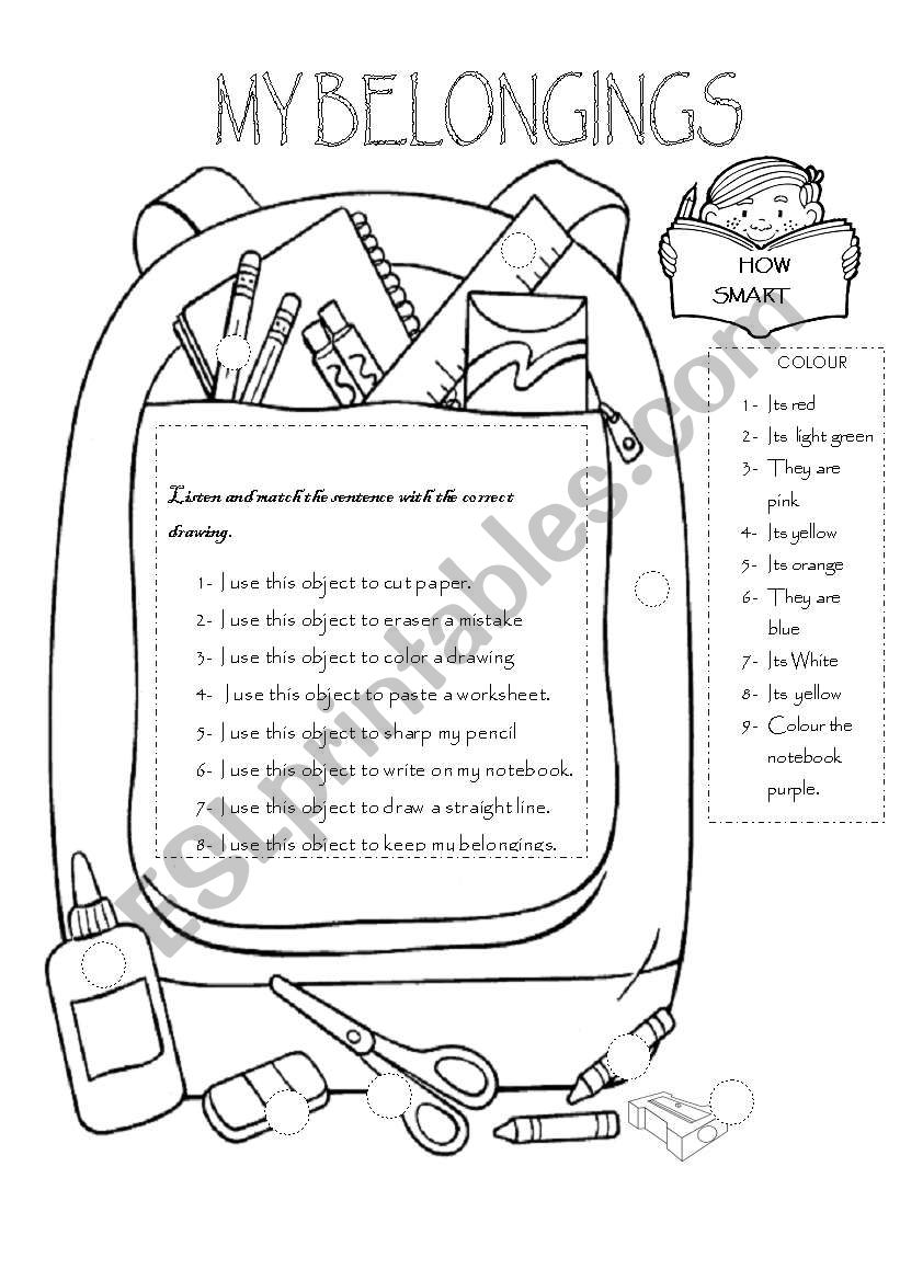 MY BELONGINGS worksheet