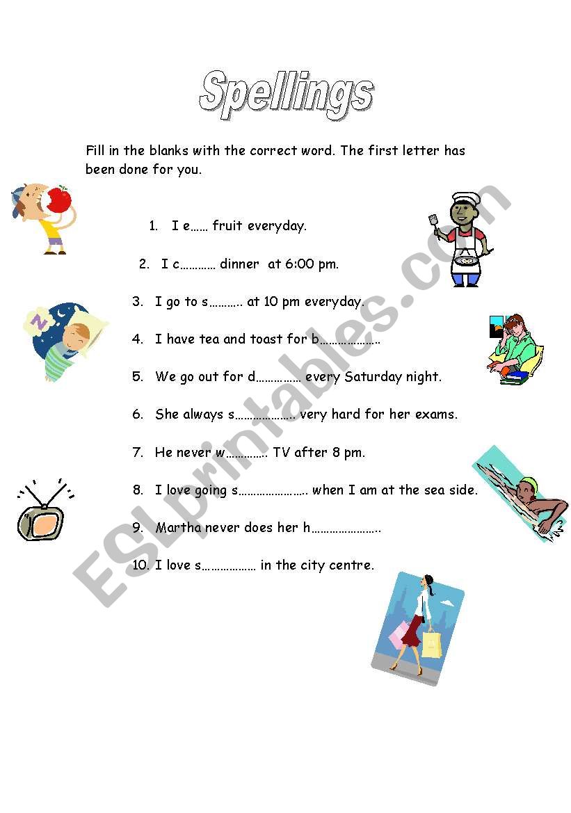 present simple spelling worksheet