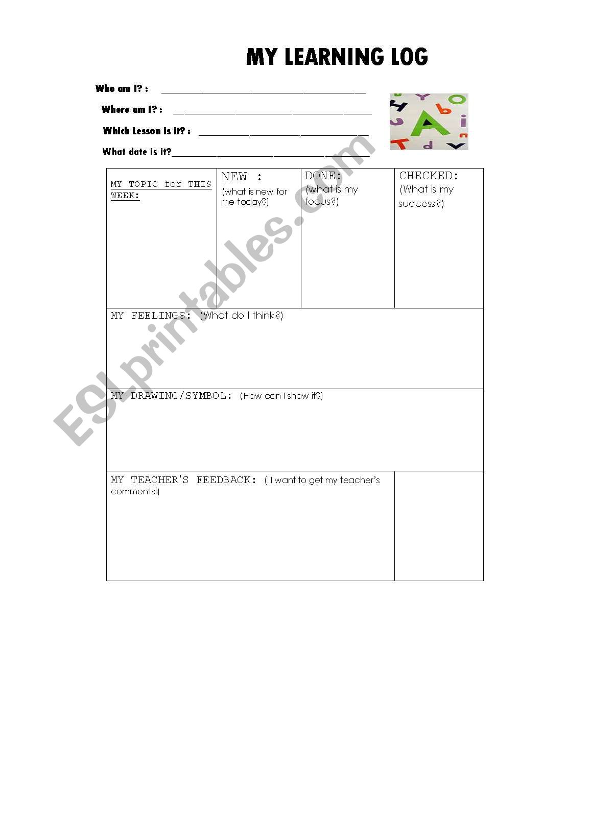 LEARNING LOG  worksheet