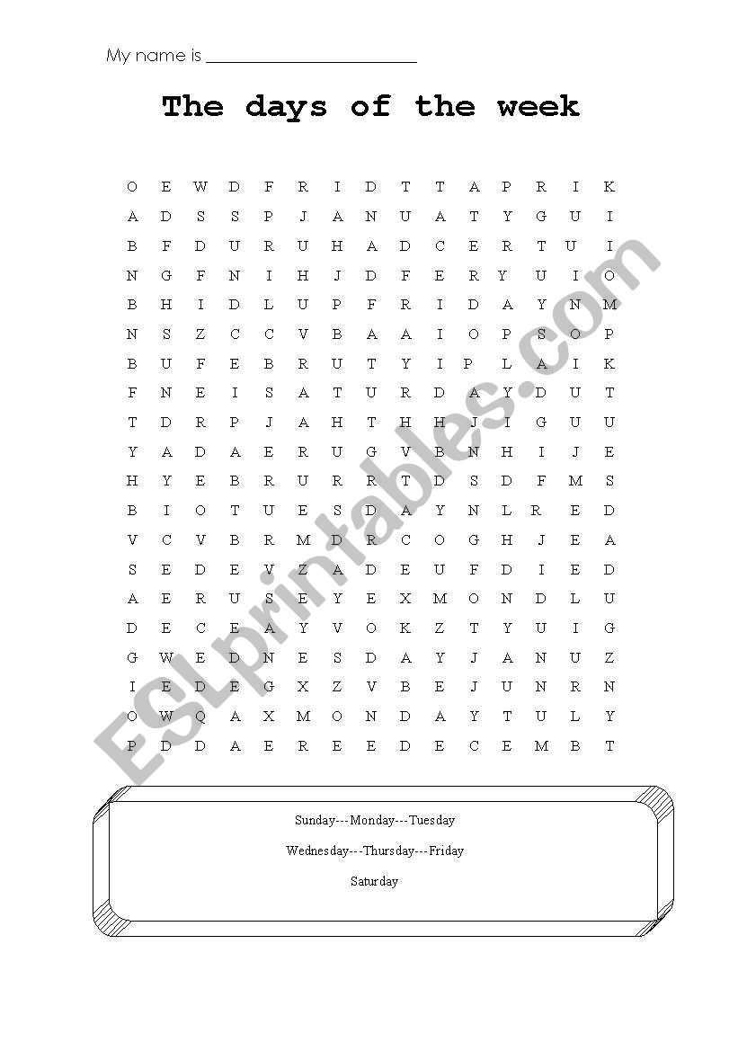 The days of the week worksheet