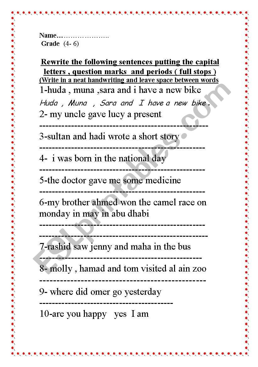 Punctuation worksheet worksheet