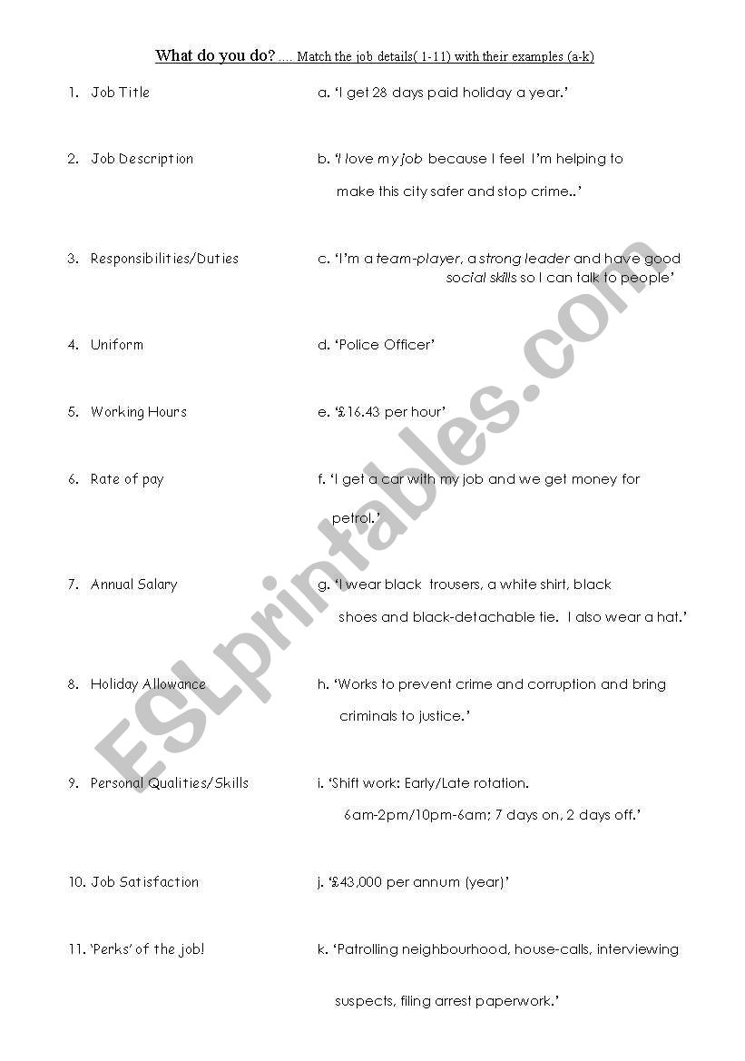 What do you do? worksheet