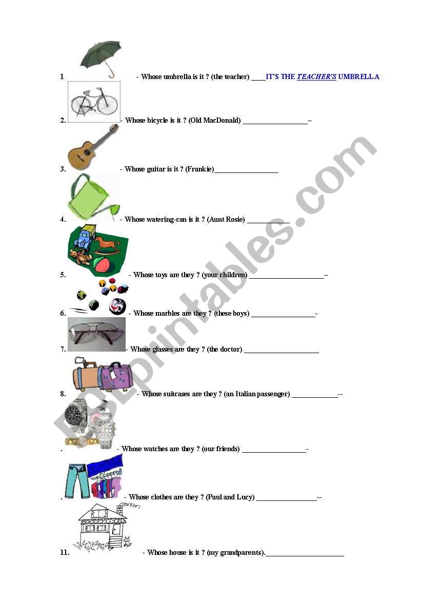 Possessives worksheet