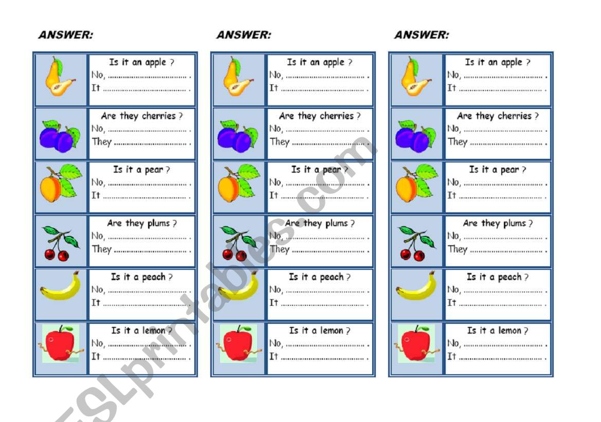 TO BE - grammar exercise based on fruit vocabulary