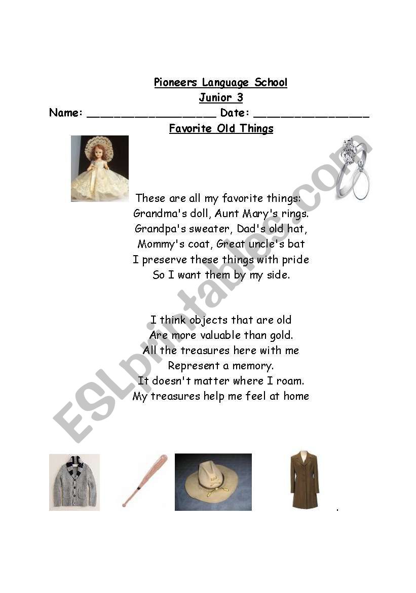 favorite things worksheet