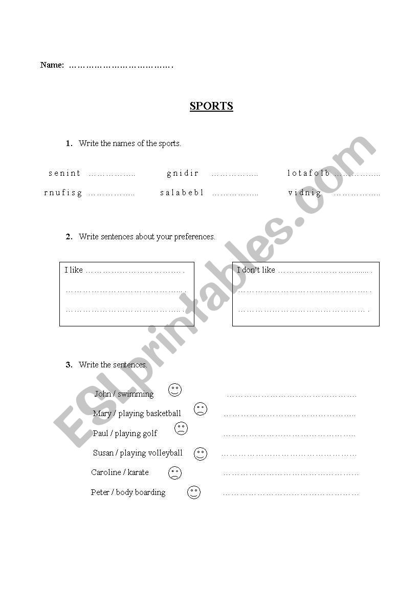 Sports worksheet