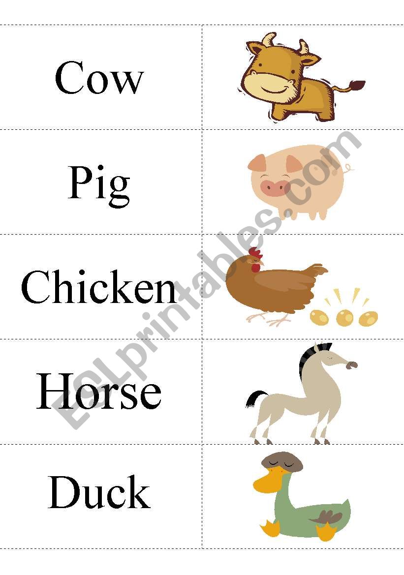 farm animals flash cards worksheet