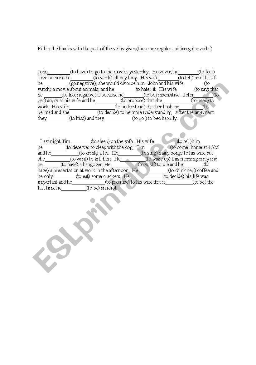 exercises on simple past worksheet