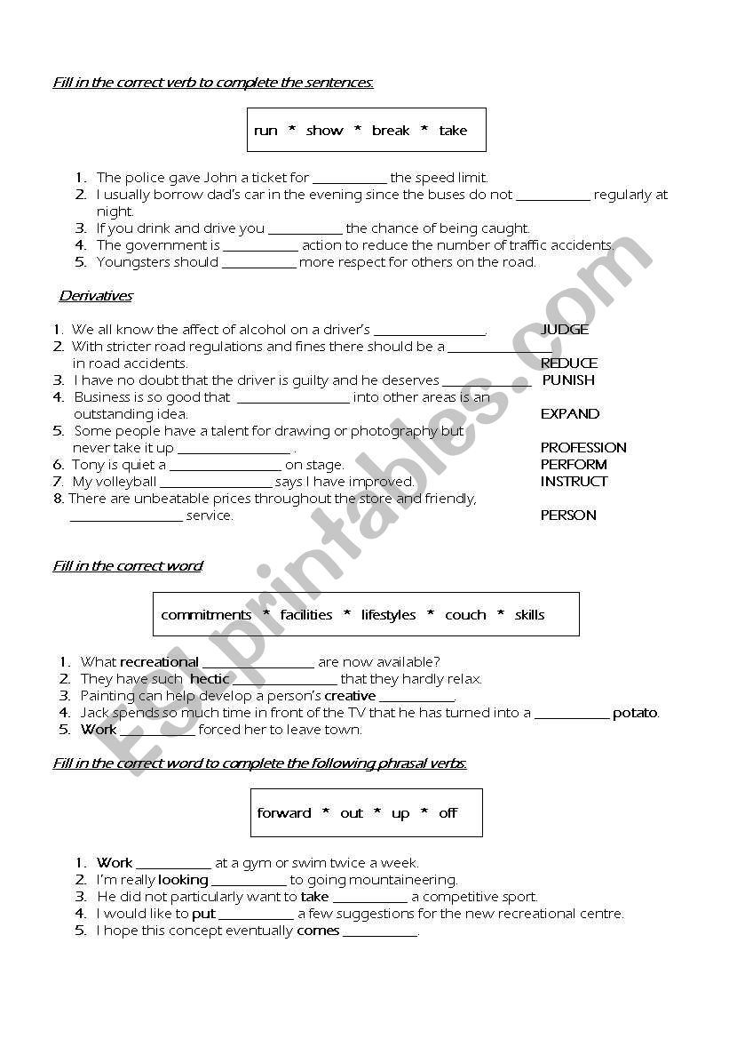 revison test on grammar worksheet