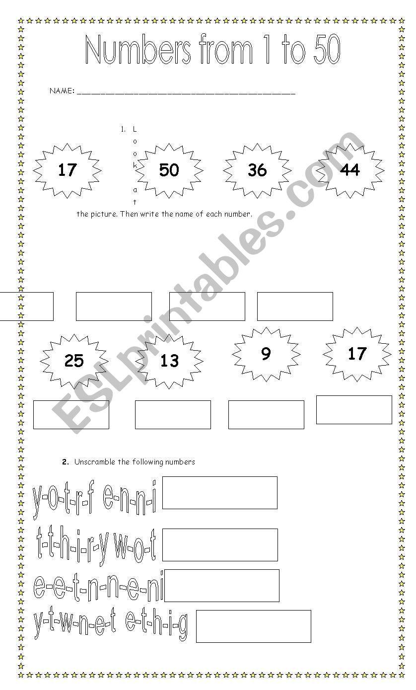 numbers from 1 to 50 worksheet
