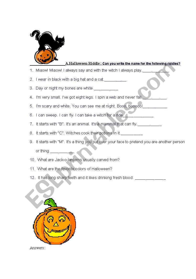 Halloween riddles worksheet