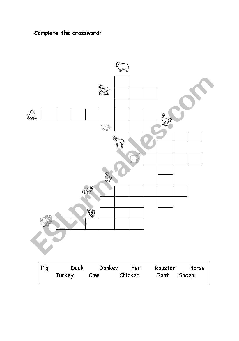 Animals crossword worksheet