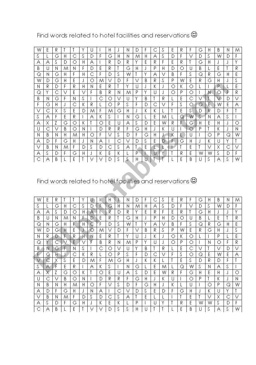 Find words - Hotel facilities worksheet