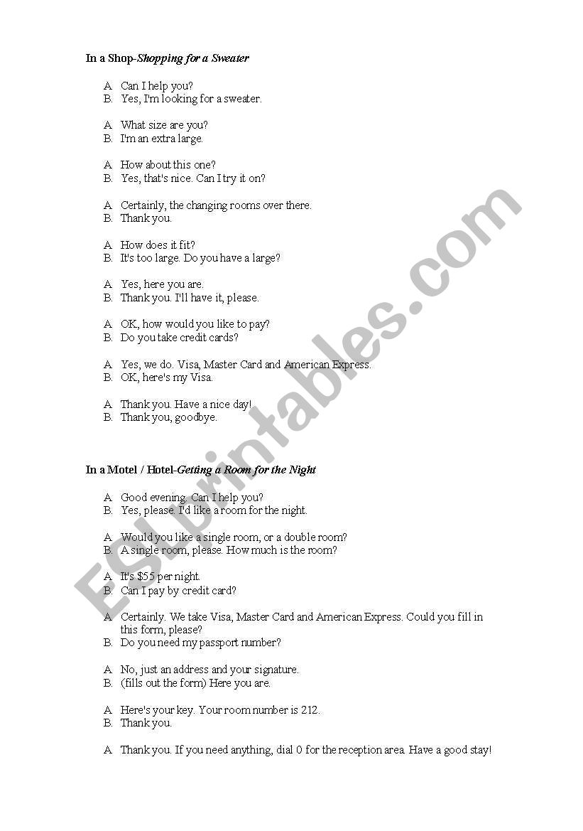 Practice conversations  worksheet