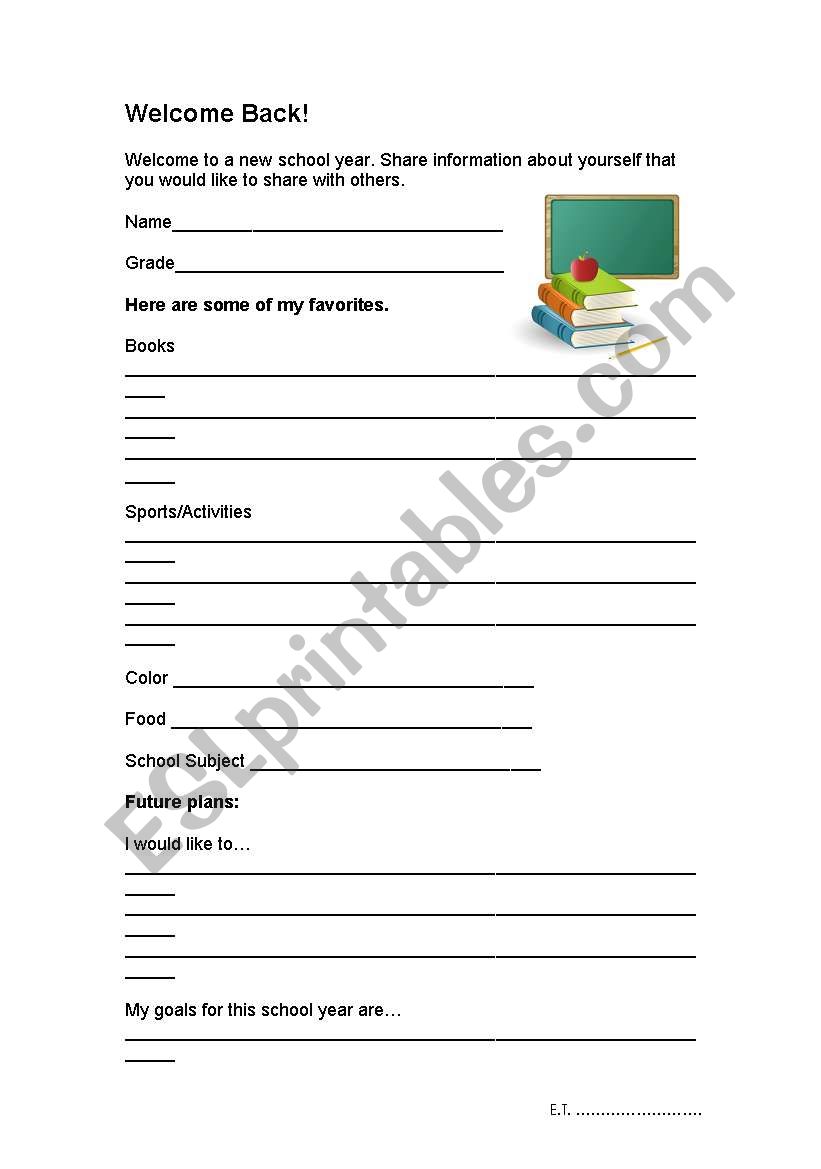 welcome back worksheet