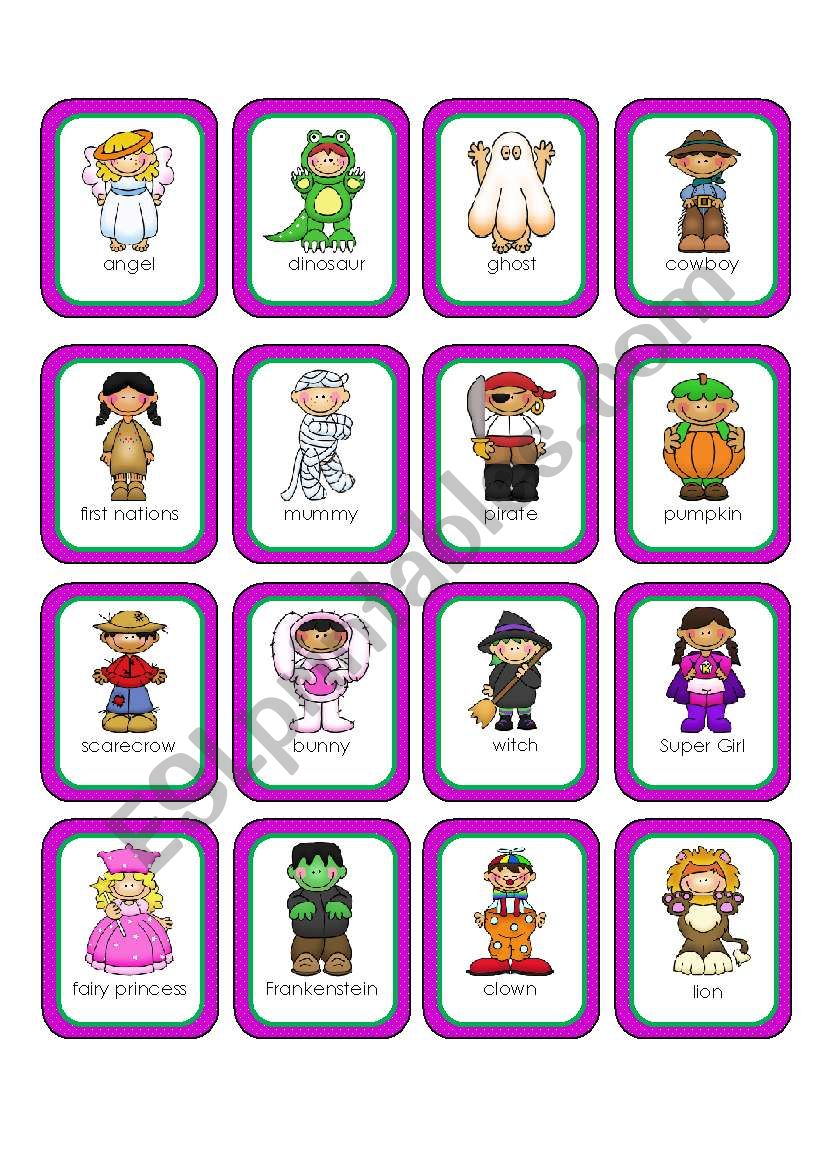 Halloween Costumes Memory Cards (20 cards in all)