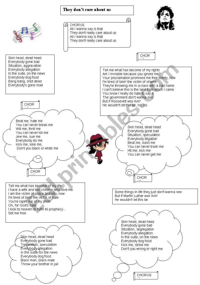 They Don T Care About Us übersetzung They don´t care about us - Michael Jackson - ESL worksheet by pricess