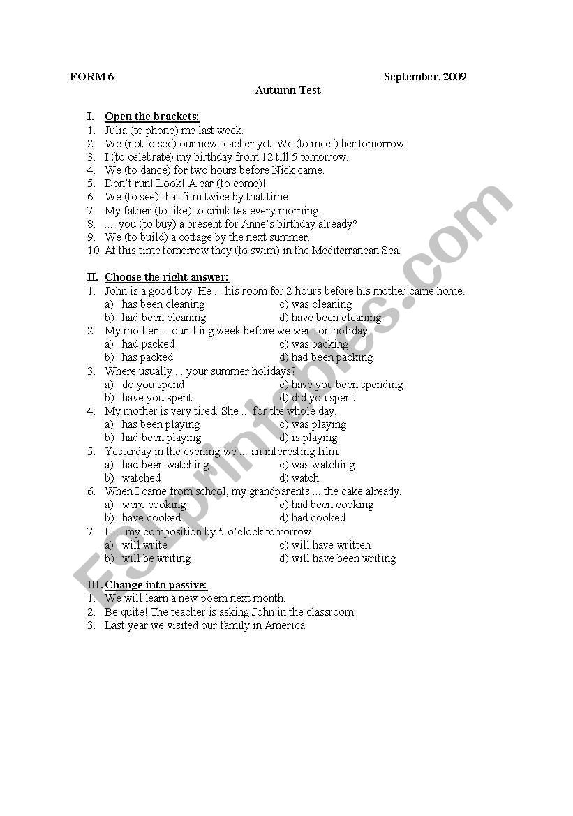 Tenses (Active and Passive) worksheet