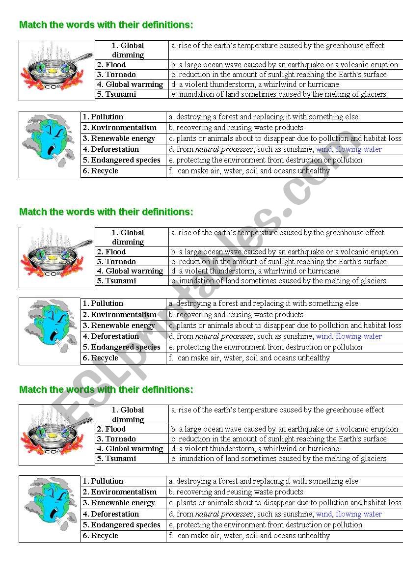 Environment - matching worksheet