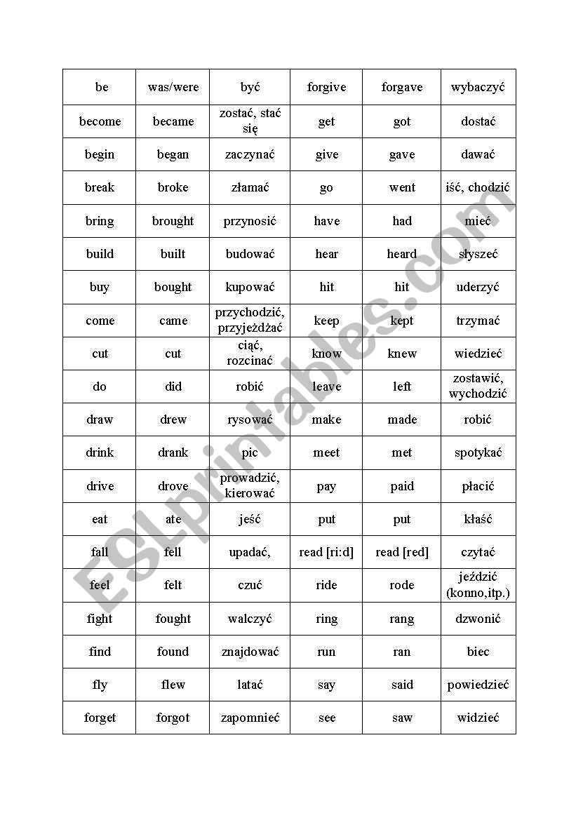 irregular  verbs worksheet