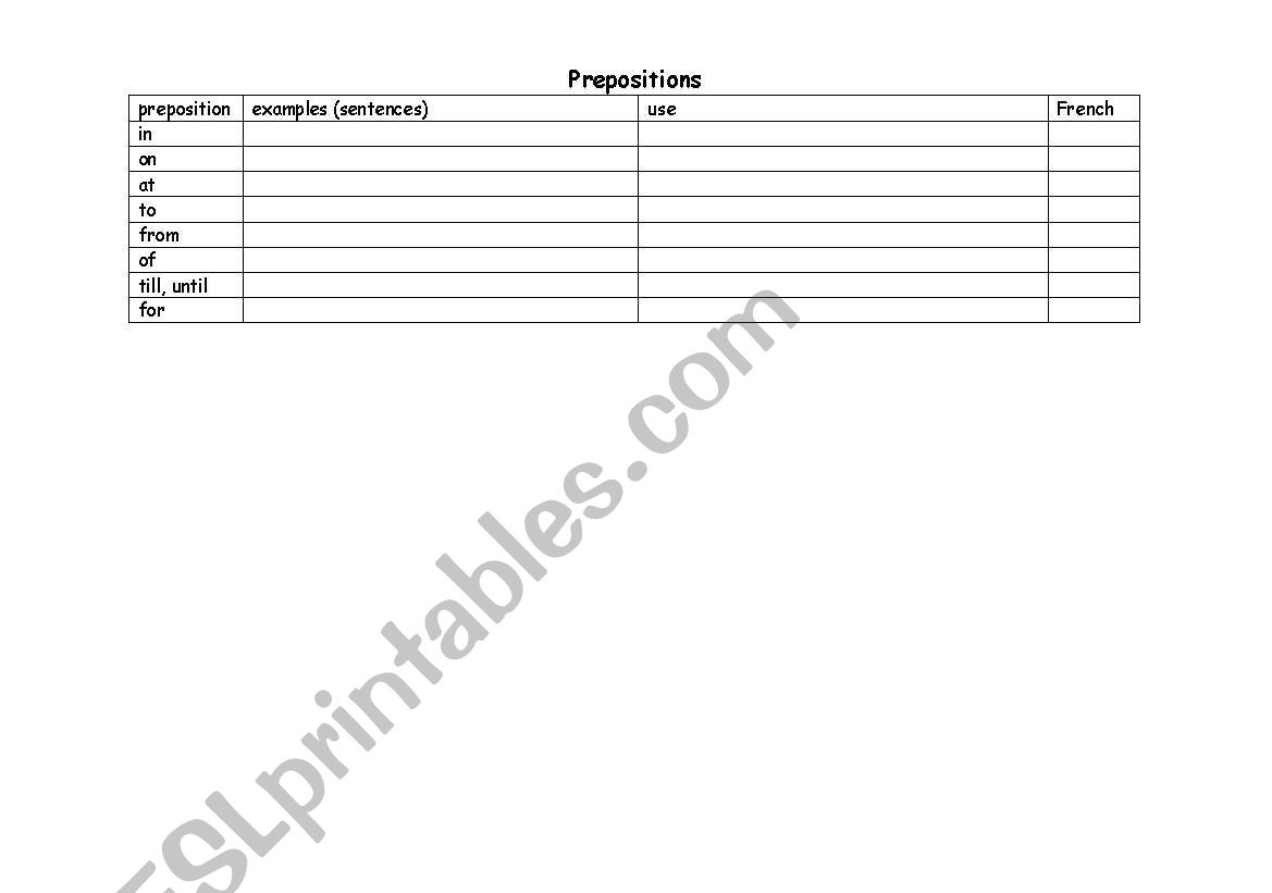 prepositions worksheet