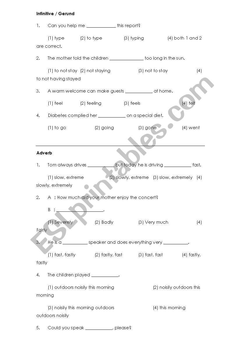 Grammar test 4/6 worksheet