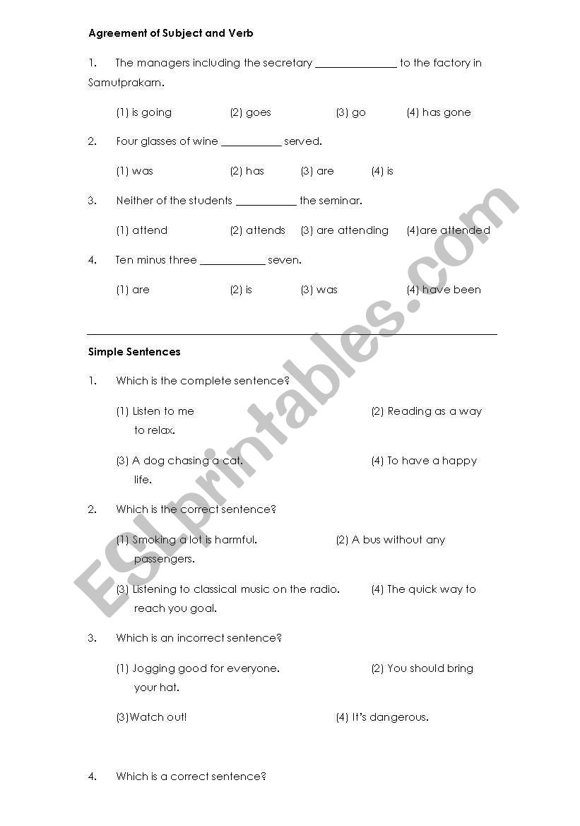 Grammar test 5/6 worksheet