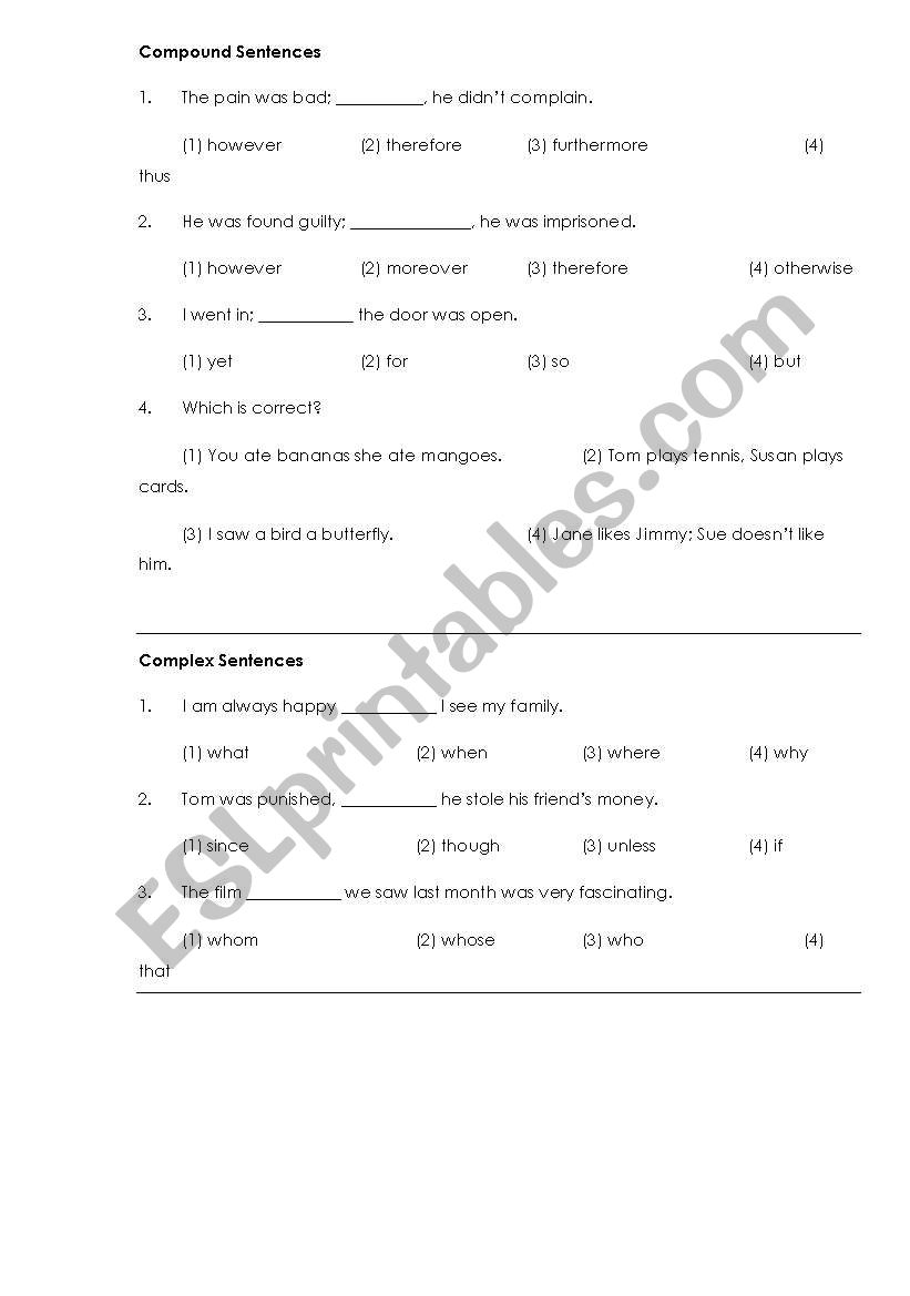 Grammar test 6/6 worksheet