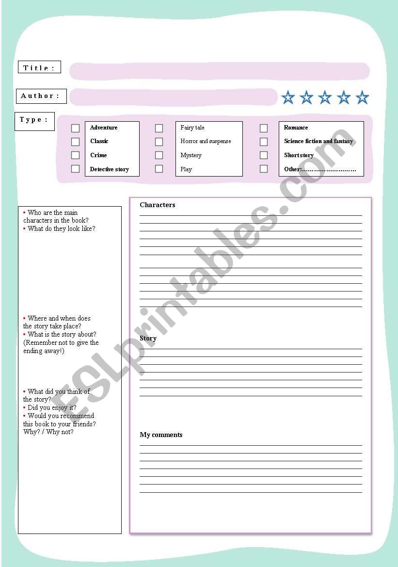 book report worksheet