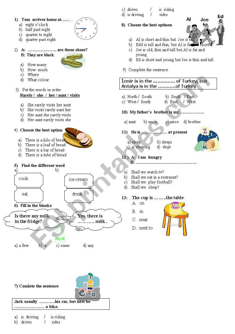 revision test worksheet