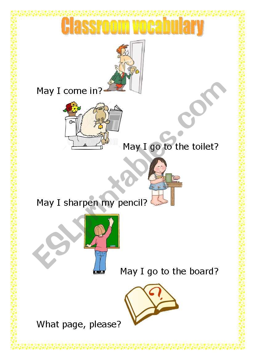 Classroom vocabulary worksheet