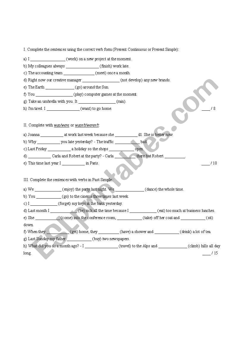 Test for Elementary Business English