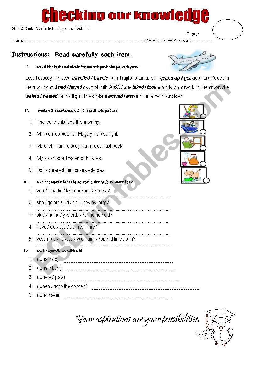 test for checking the past simple tense