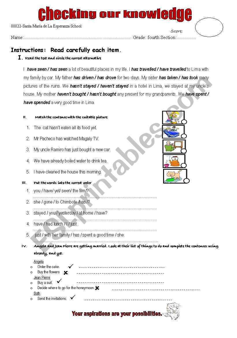 test for checking the present perfect tense