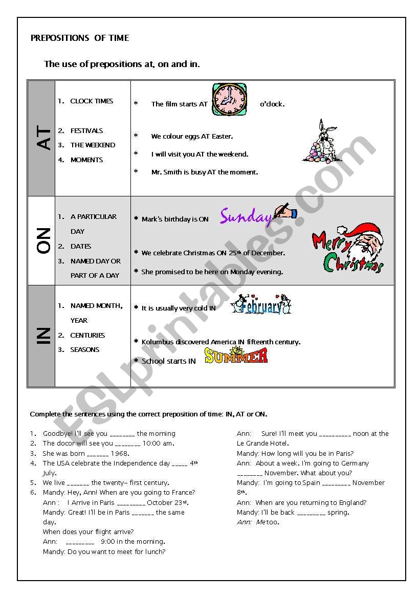 PREPOSITIONS OF TIME worksheet