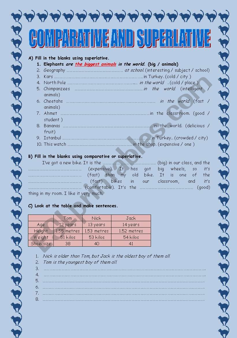 comparative superlative worksheet
