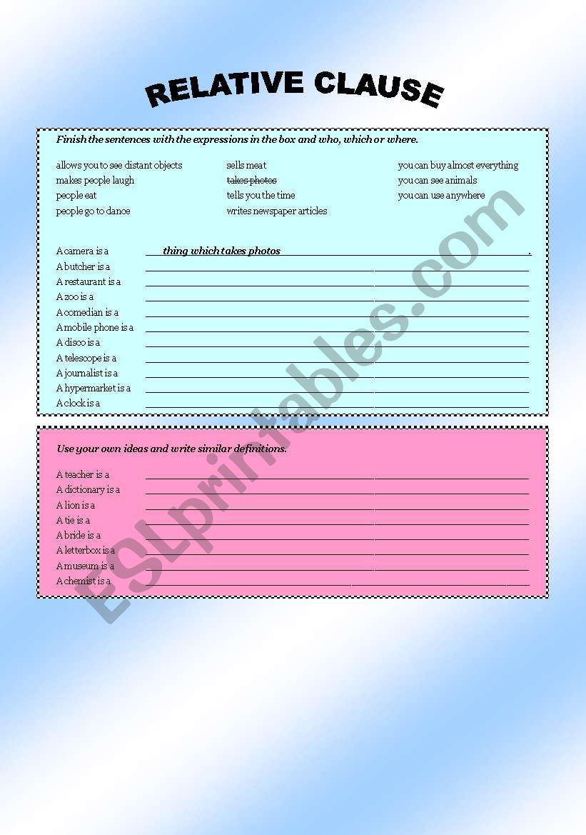 Relative clause and word explanation