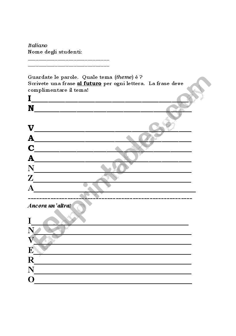 Futuro: Vacanze & Inverno (Acronym Activity)