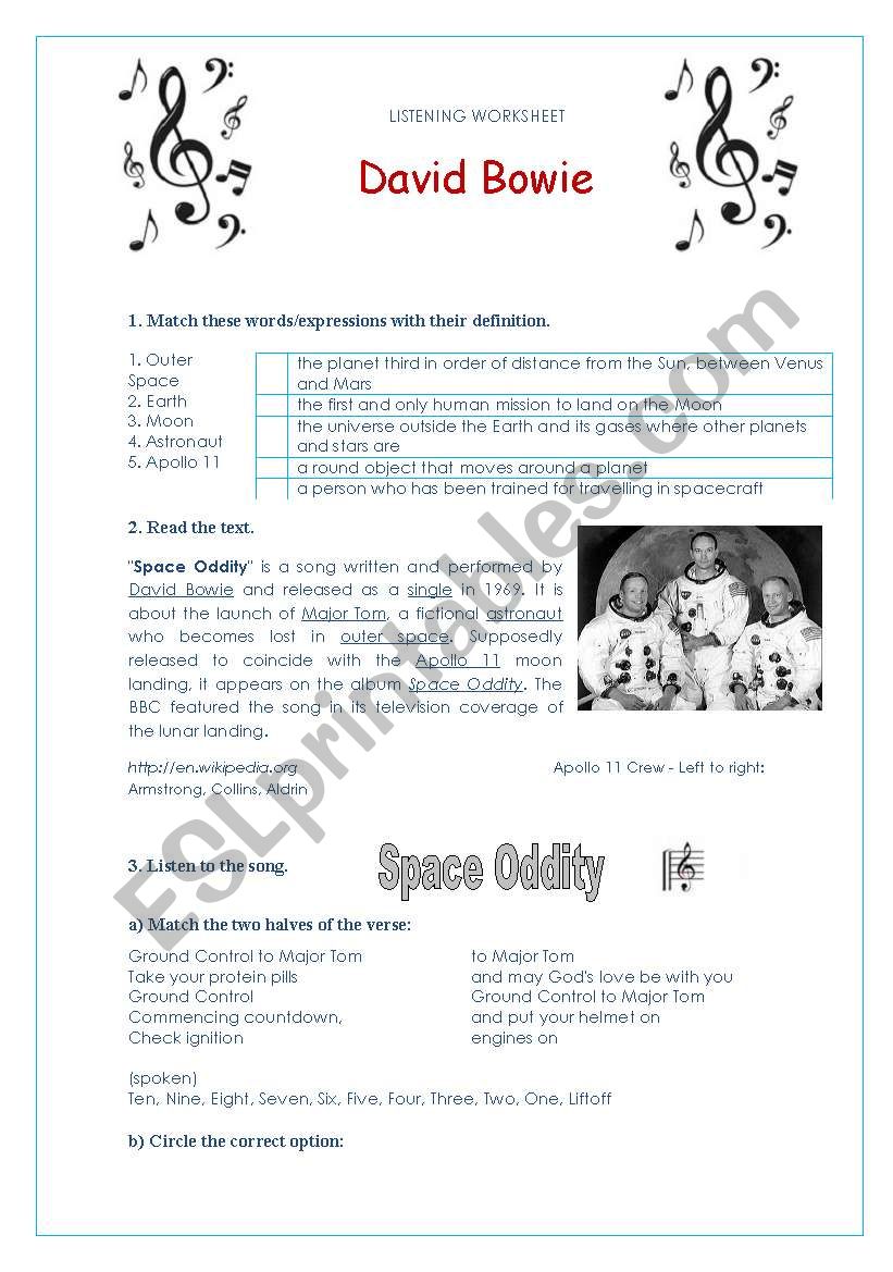 Space Oddity by David Bowie worksheet