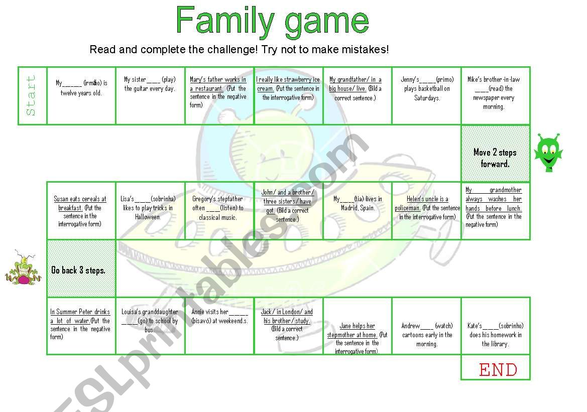Board game - present simple & vocabulary about family