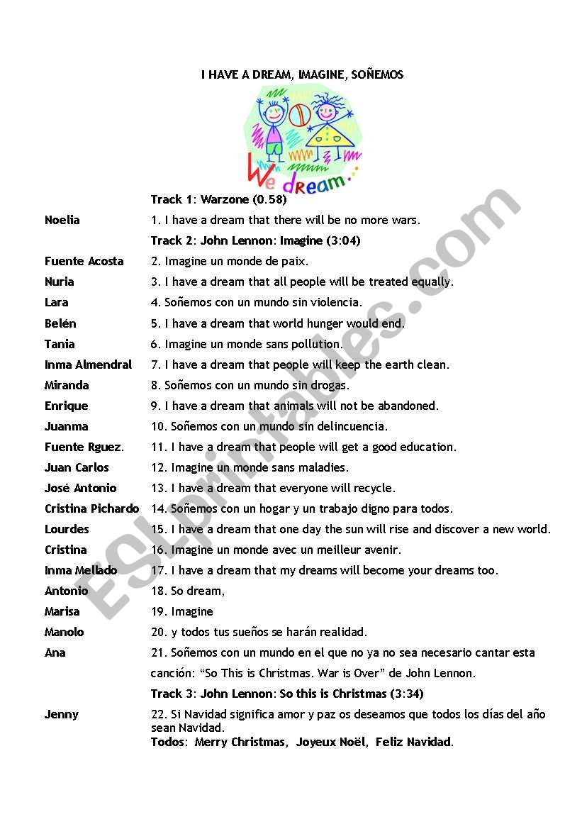 I Have A Dream ESL Worksheet By Aznalcollar